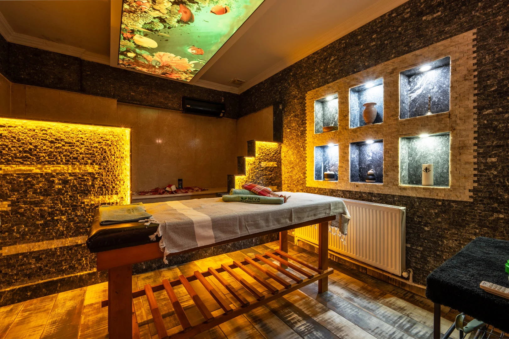 Massage table in the Neva Spa bath section